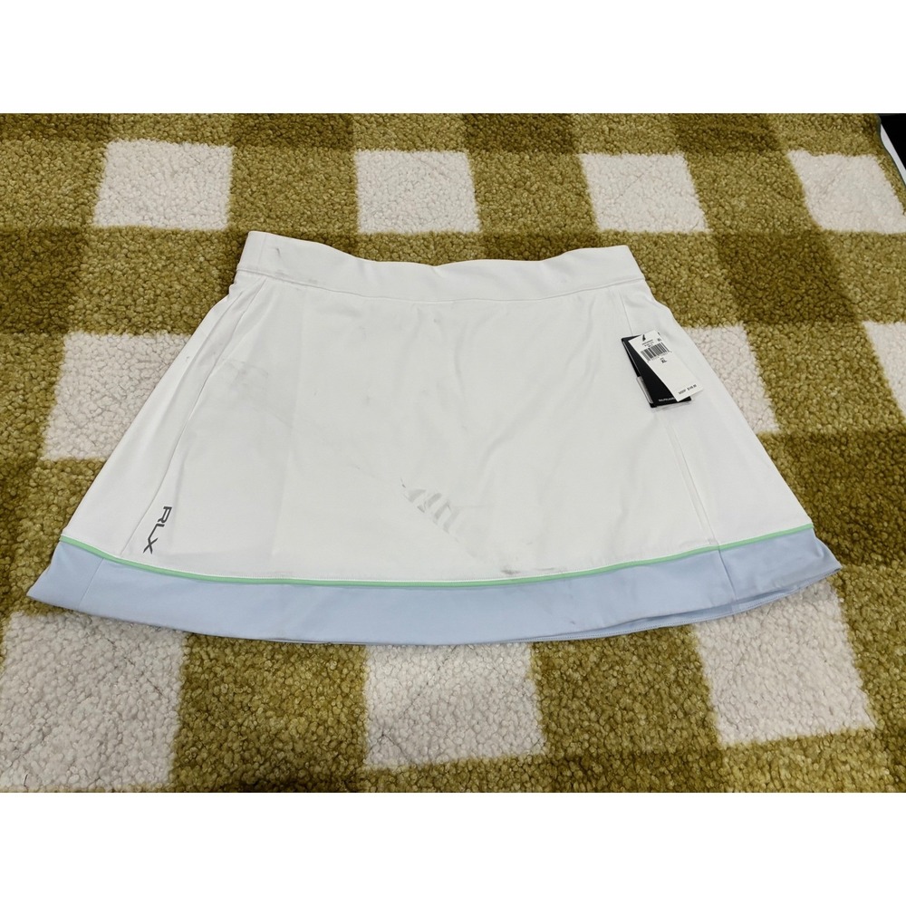 RLX Ralph Lauren Women Golf Skort White Blue Green Trim Size XL NWT 285935690002